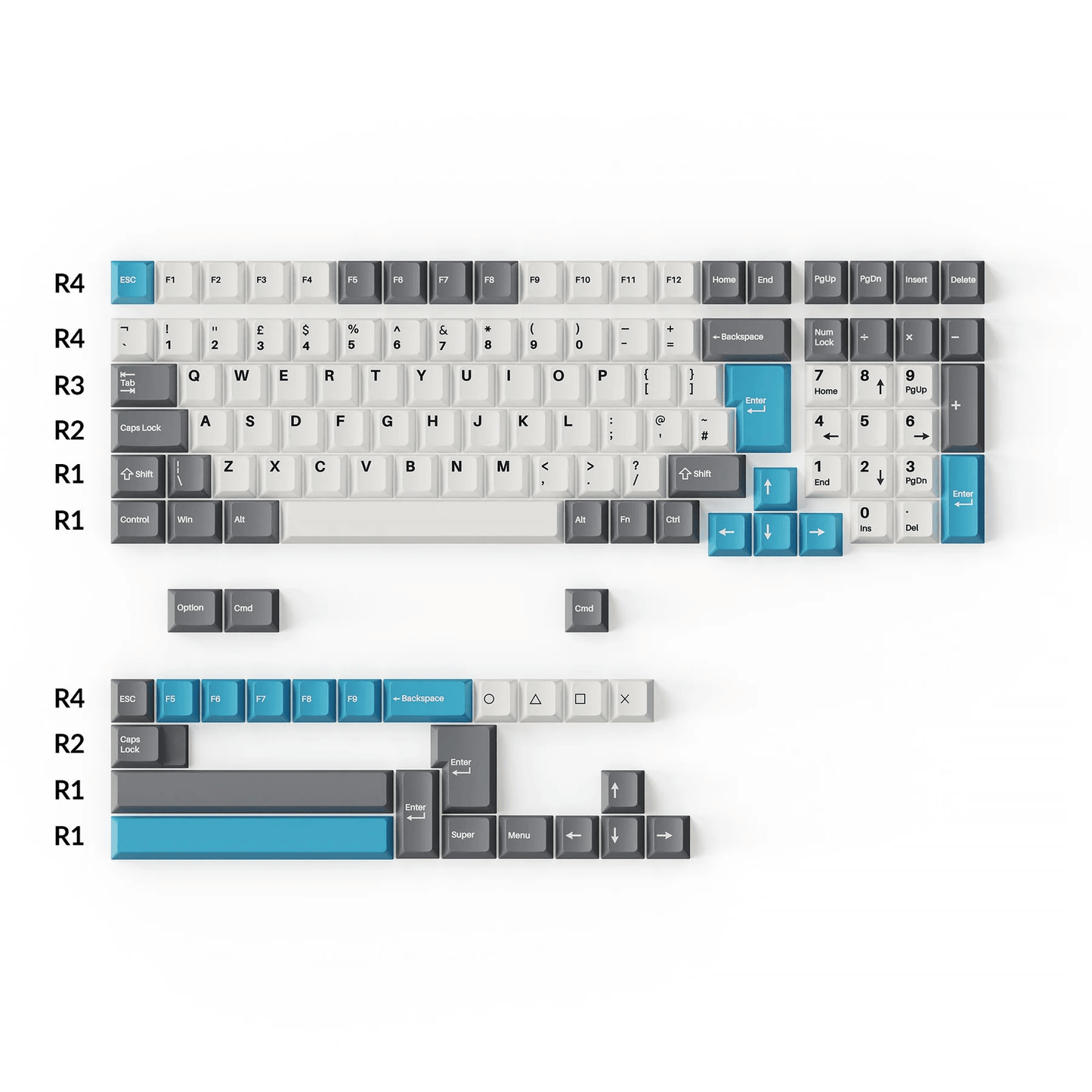 Keychron Doubleshot PBT Keycaps – Grey, White, and Blue (GWB)