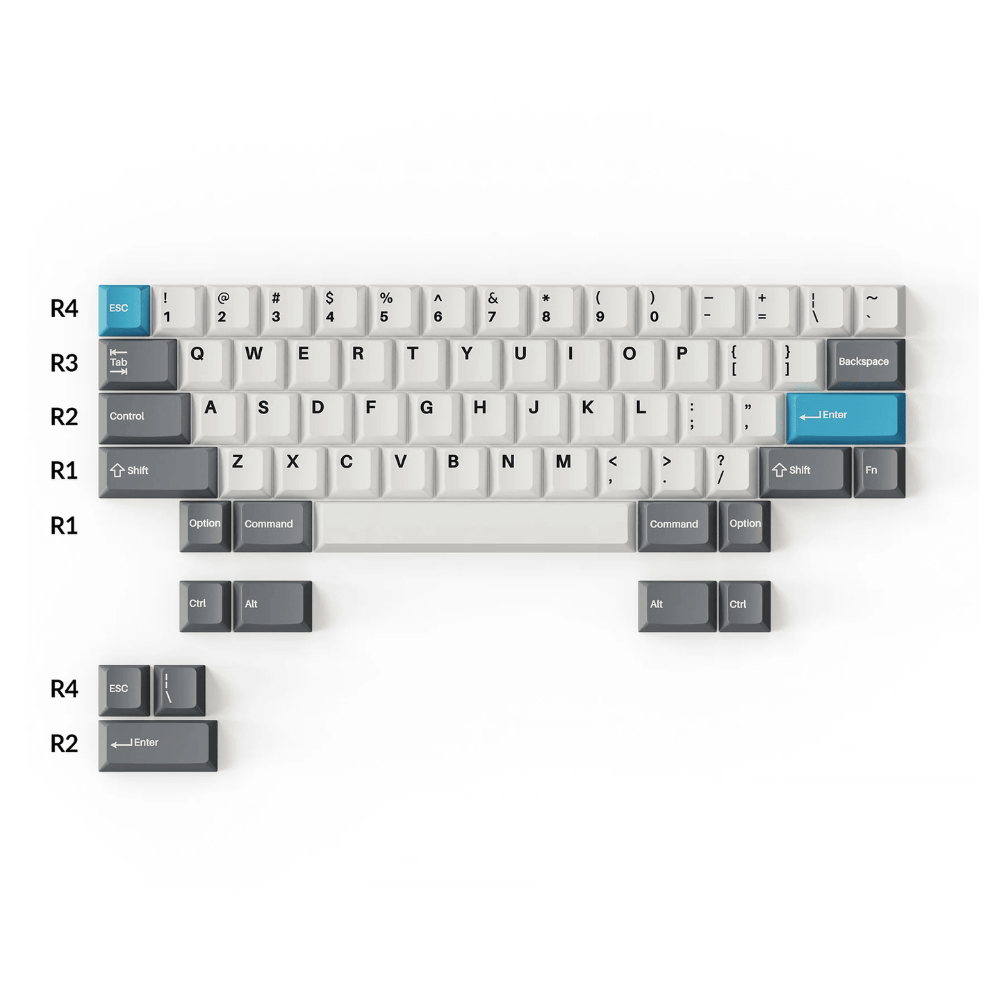 Keychron Doubleshot PBT Keycaps – Grey, White, and Blue (GWB)