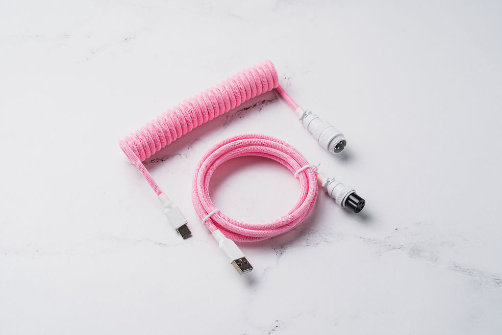 hokistudio Custom Coiled Type C USB Cable for Mechanical Keyboard Handwork  Braided XLR Connector Spiral Paracord 100cm Version(Pink Purple)