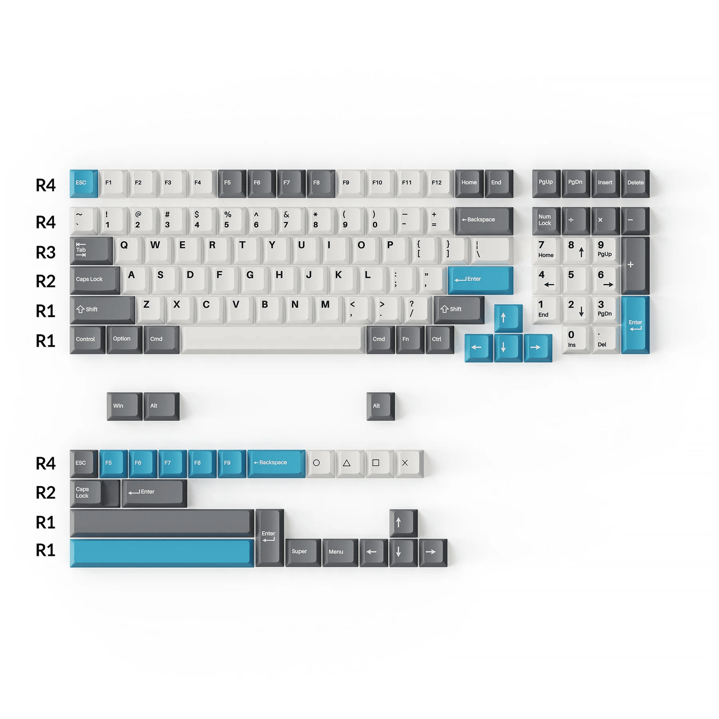 Keychron Doubleshot PBT Keycaps – Grey, White, and Blue (GWB)