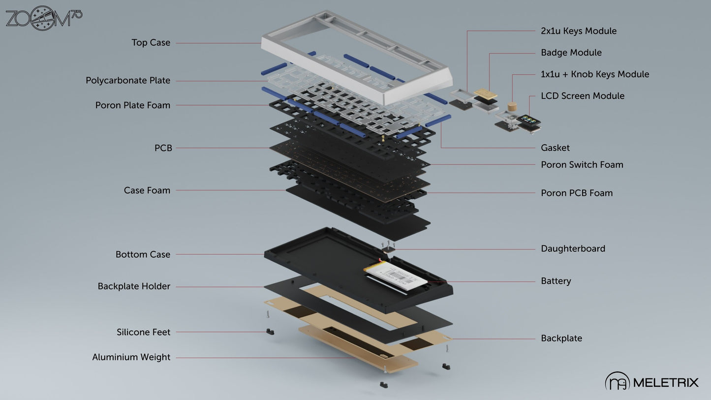[Group-Buy] Meletrix Zoom75 Essential Edition (EE) - Barebones Keyboard Kit - Cool Grey [Sea Shipping]
